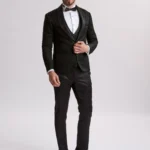 Santoro Milan's Paisley Three Piece Brocade Olive Suit