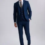 Mayfair Blue Textured Three Piece Suit