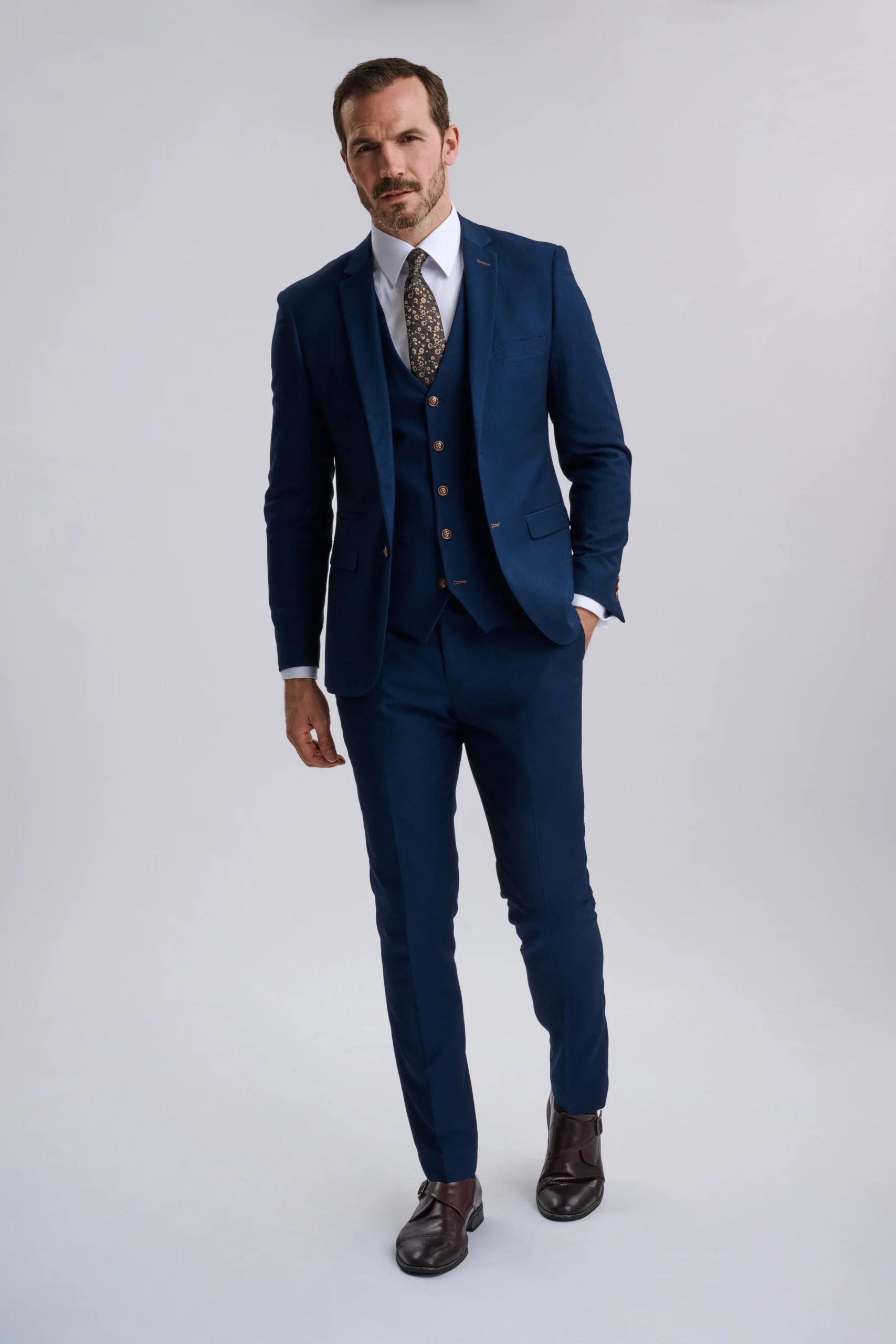 MayfairBlueTexturedThreePieceSuit1 Mayfair Blue Textured Three Piece Suit - Image 1